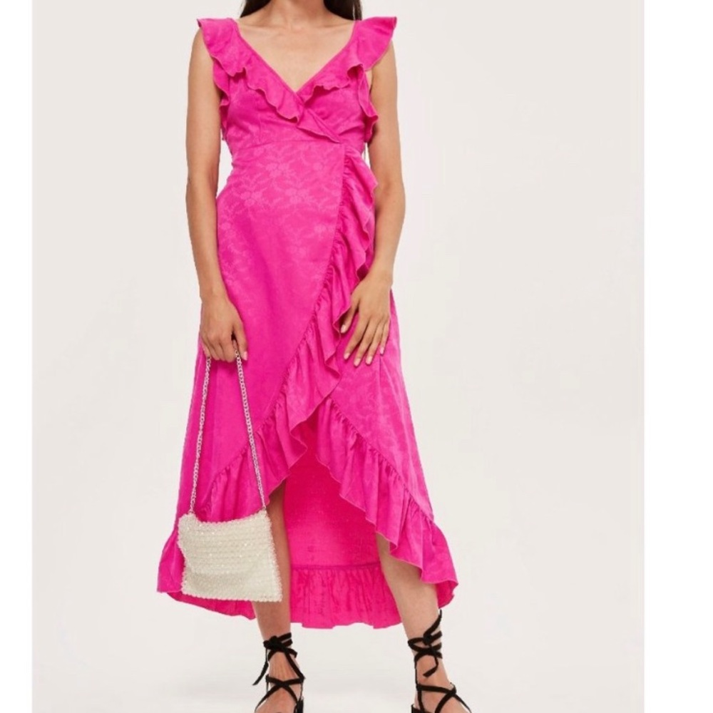 Topshop Jacquard Ruffled Wrap Dress